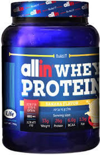 אבקת חלבון וואן וואי OneWhey | בטעם בננה | מכיל 759 גרם | אול-אין | ALLIN