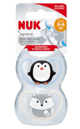 זוג מוצצי נוק ספייס NUK Space | סיליקון 0-6 חודשים | לבן - כחול |  נוק | NUK