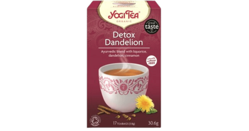 צמחים מיובשים להכנת משקה בחליטה אורגנית עם ליקוריץ , קינמון ושן הארי | DETOX DANDELION | מכיל 17 שקיקים |  YOGI TEA