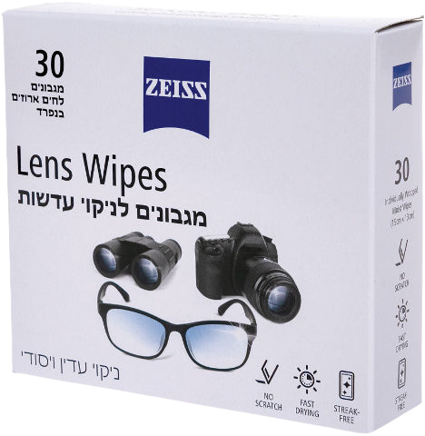 מגבונים לניקוי עדשות | ניקוי עדין ויסודי | 30 מגבונים לחים ארוזים בנפרד