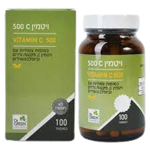 ויטמין C | במינון 500 | מכיל 100 כמוסות צמחיות | לא חומצי | תוסף תזונה | כשר פרווה דר. גרין | Dr. Green