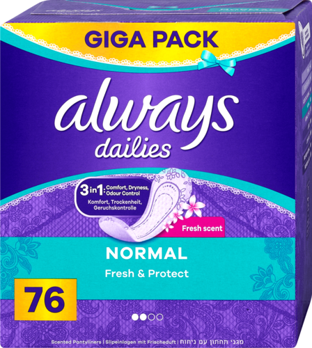 מגני תחתון נורמל עם ניחוח | 76 יחידות | always dailies Normal Fresh & Protect | אולוויז | always