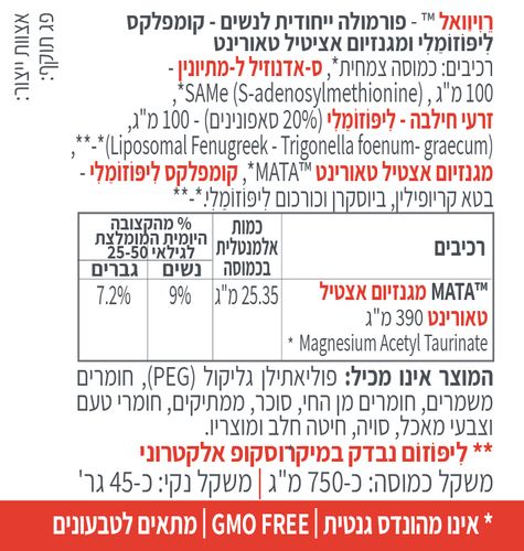 רויוואל | 60 כמוסות צמחיות | פורמולה ייחודית לנשים | קומפלקס ליפוזומלי ומגנזיום אציטיל טאורינט | קטגוריה 5 | CATEGORY 5