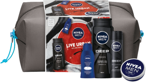 מארז טיפוח ניוואה | תיק רחצה מכיל -  ג'ל רחצה + דאודורנט ספריי דיפ + קרם רב שימושי + קרם רחצה | ניוואה | NIVEA	