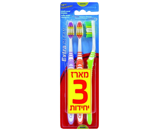 מארז 3 מברשות שיניים אקסטרה קלין