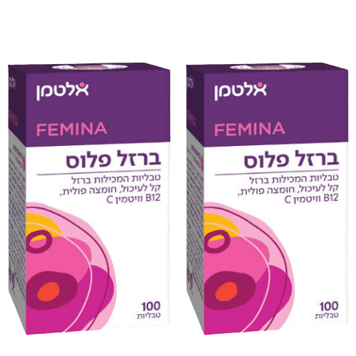 מבצע זוגי | אלטמן | ברזל פלוס | 200 טבליות | FEMINA | Vegan Friendly | ללא גלוטן | IRON PLUS | כשר פרווה | בנוסף מכיל גם חומצה פולית B12 וויטמין C | אלטמן | ALTMAN