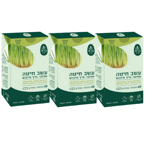 ברא צמחים | מבצע שלישיה | עשב חיטה אורגני | מיץ מיובש | 60 כמוסות צמחים  ברא צמחים | BARA
