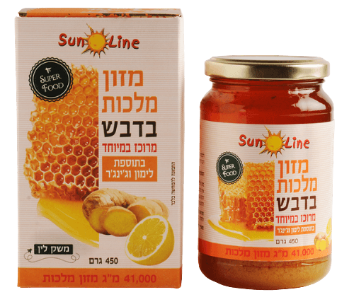 מזון מלכות בדבש בתוספת לימון וג'ינג'ר 450 גרם מרוכז במיוחד משק לין | דבש פרחי בר