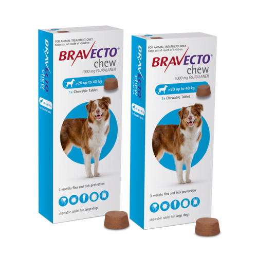 זוג ברבקטו כדור נגד פרעושים וקרציות 20-40 BRAVECTO תוקף 10/27