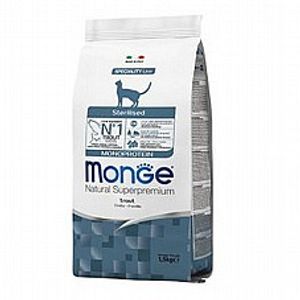 MONGE מונג 1.5 ק"ג מזון יבש לחתולים מסורסים/מעוקרים בטעם פורל (סטרלייז)