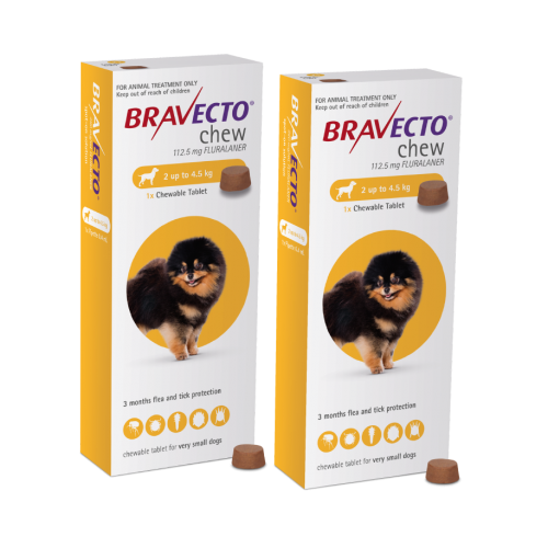 זוג ברבקטו כדור נגד פרעושים וקרציות 2-4.5 BRAVECTO תוקף 08/27