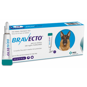 ברבקטו אמפולה נגד פרעושים וקרציות 20-40 BRAVECTO תוקף 11/28
