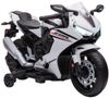 אופנוע ממונע 12V לילדים דמוי הונדה Honda CBR 1000RR עם אורות, קולות מנוע וגלגלי עזר ונסיעה לשני הכיוונים - לבן
