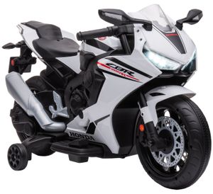 אופנוע ממונע 12V לילדים דמוי הונדה Honda CBR 1000RR עם אורות, קולות מנוע וגלגלי עזר ונסיעה לשני הכיוונים - לבן