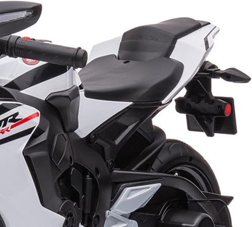 אופנוע ממונע 12V לילדים דמוי הונדה Honda CBR 1000RR עם אורות, קולות מנוע וגלגלי עזר ונסיעה לשני הכיוונים - לבן