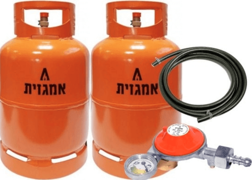 2 מיכל גז 5 קג ערכת ווסת כולל שעון מד גז וצינור 2 מטר AMGAZIT 70011