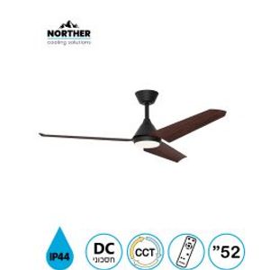 מאוורר תקרה 52" TANGO לפרגולה IP44 +שלט ולד 24W CCT שחור+עץ NORTHER