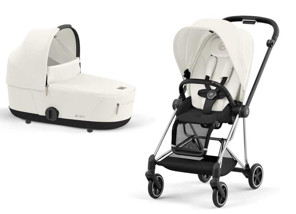 עגלה משולבת סייבקס מיוס 3 Mios (יבואן רשמי) Cybex- שילדה כרום ידית שחור צבע לבן - Off White