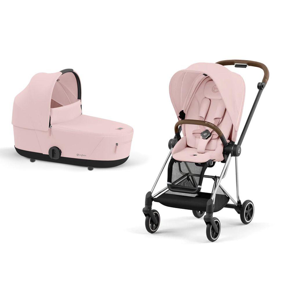 עגלה משולבת סייבקס מיוס 3 Mios (יבואן רשמי) Cybex- שילדה כרום ידית חום צבע ורוד - Peach Pink