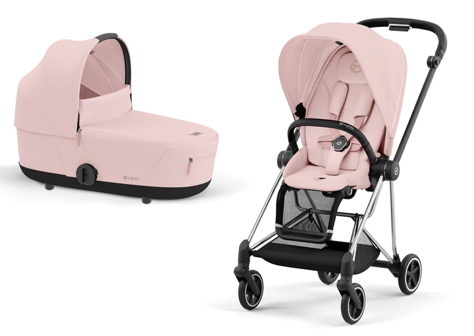 עגלה משולבת סייבקס מיוס 3 Mios (יבואן רשמי) Cybex- שילדה כרום ידית שחור צבע ורוד - Peach Pink