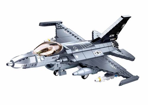 סט הרכבה מטוס קרב F16 עם דמות משחק טייס 521 חלקים