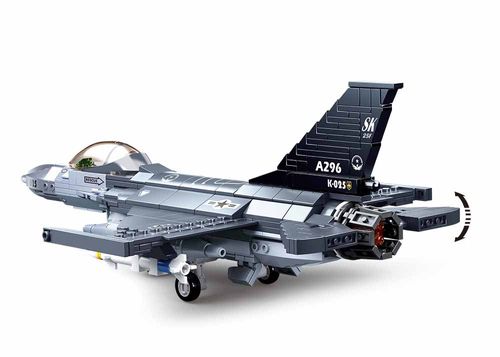 סט הרכבה מטוס קרב F16 עם דמות משחק טייס 521 חלקים