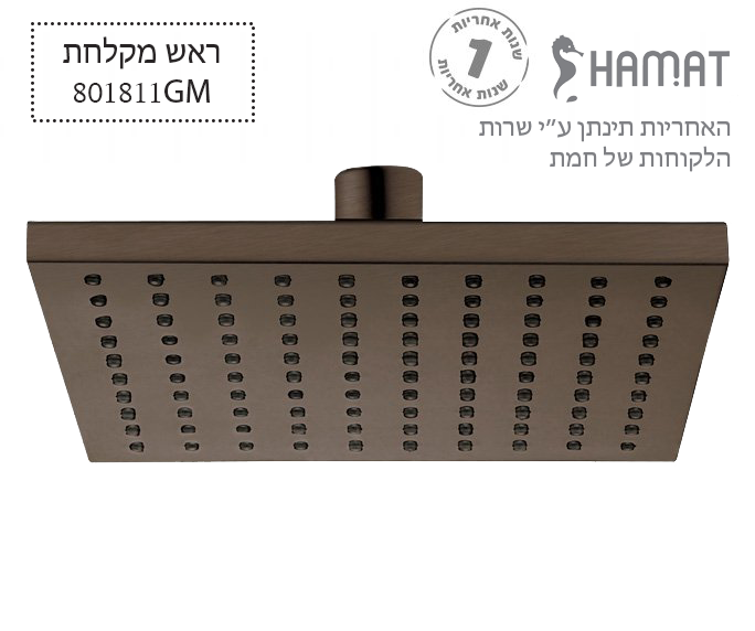ראש מקלחת פליז מרובע | 250*250 מ"מ | שחור מוברש | 801811 GM | חמת HAMAT