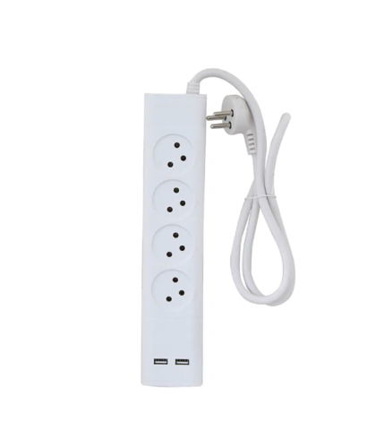 רב שקע 4 מקומות עם כבל 1 מטר וחיבור USB