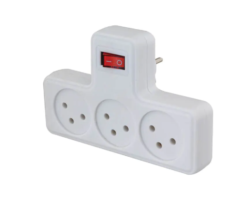 מפצל חשמל T עם מפסק ו-3 שקעים