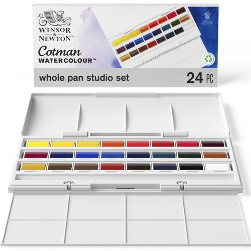 סט 24 צבעי מים קוביות  COTMAN WATERCOLOUR (קופסת פלסטיק)