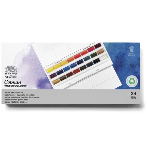 סט 24 צבעי מים קוביות  COTMAN WATERCOLOUR (קופסת פלסטיק)