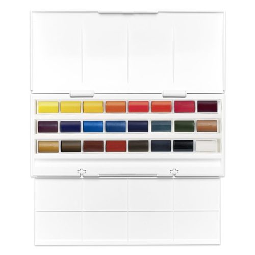 סט 24 צבעי מים קוביות  COTMAN WATERCOLOUR (קופסת פלסטיק)