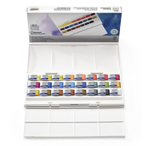 סט 24 צבעי מים קוביות  COTMAN WATERCOLOUR (קופסת פלסטיק)