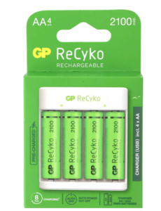 רביעיית סוללות ReCyko AA + מטען סוללות USB GP