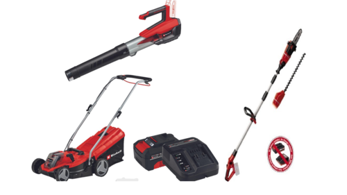 סט נטענים 4 אביזרים  לגינה מכסחת דשא 18 V + מפוח נטען + סט גוזם ומשור גובה  KIT-4 18 EINHELL