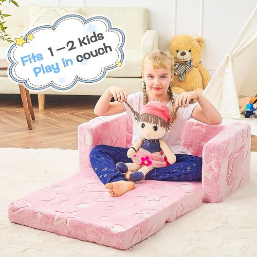 ספונת נפתחת גדולה (מתאימה ל 2 ילדים) עם בד מעוצב זוהר בחושך - ורוד לבבות