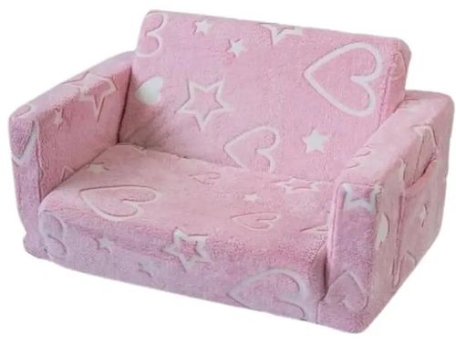 ספונת נפתחת גדולה (מתאימה ל 2 ילדים) עם בד מעוצב זוהר בחושך - ורוד לבבות