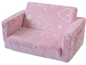 ספונת נפתחת גדולה (מתאימה ל 2 ילדים) עם בד מעוצב זוהר בחושך - ורוד לבבות