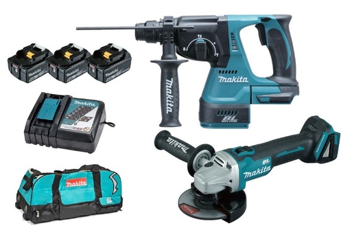 סט כלים פטישון ומשחזת 18V נטען עם 3 סוללות 5A ומטען מהיר MAKITA DLX3189 מקיטה