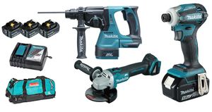 סט אימפקט פטישון משחזת + 3 סוללות 6AH מבית Makita