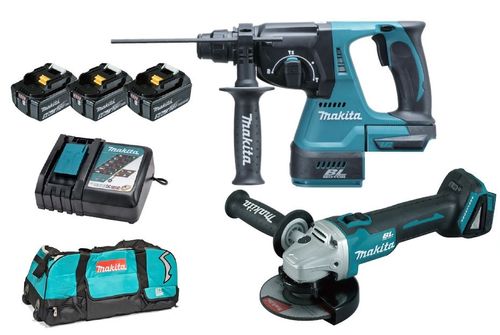 סט פטישון משחזת + 3 סוללות 6AH מבית Makita