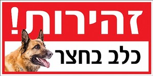 שלט זהירות! כלב בחצר 40 × 20 ס"מ