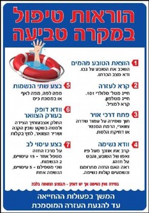 שלט הוראות טיפול במקרה טביעה 80 × 115 ס"מ