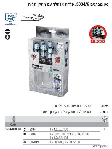 סט מברגים לחדר נקי פלדת אל חלד/נירוסטה 6 י