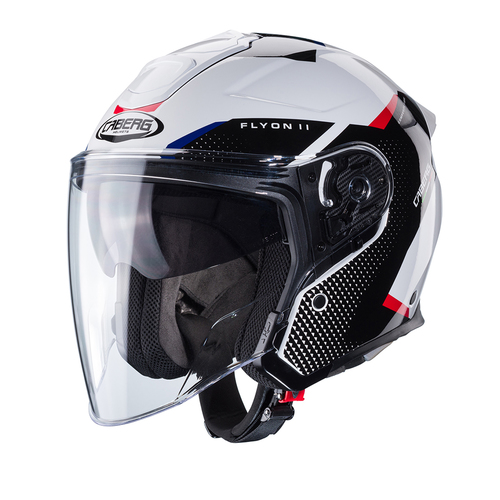קסדת ¾ CABERG FLYON II צבע לבן\כחול\אדום תקן חדש 22.06