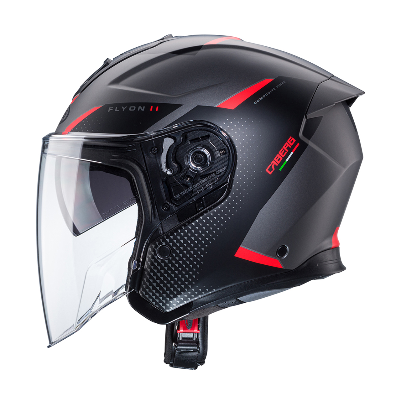 קסדת ¾ CABERG FLYON II צבע שחור\אדום תקן חדש 22.06
