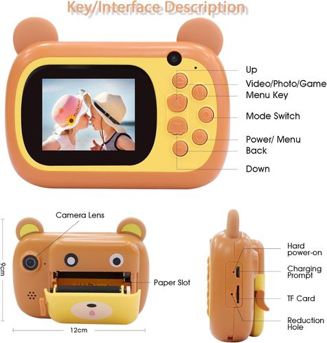 מצלמה דיגיטלית מדפיסה לילדים עם וידאו, מסך 