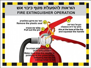 שלט הוראות להפעלת מטף 30 × 20 ס"מ