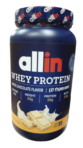 אבקת חלבון אול אין | Allin Whey Protein | בטעם שוקולד לבן | 759 גרם אול-אין | ALLIN