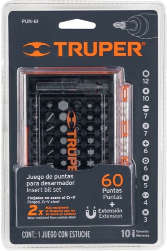 סט ביטים 60 יחידות מעורב עם מוביל מגנטי TRUPER PUN-61